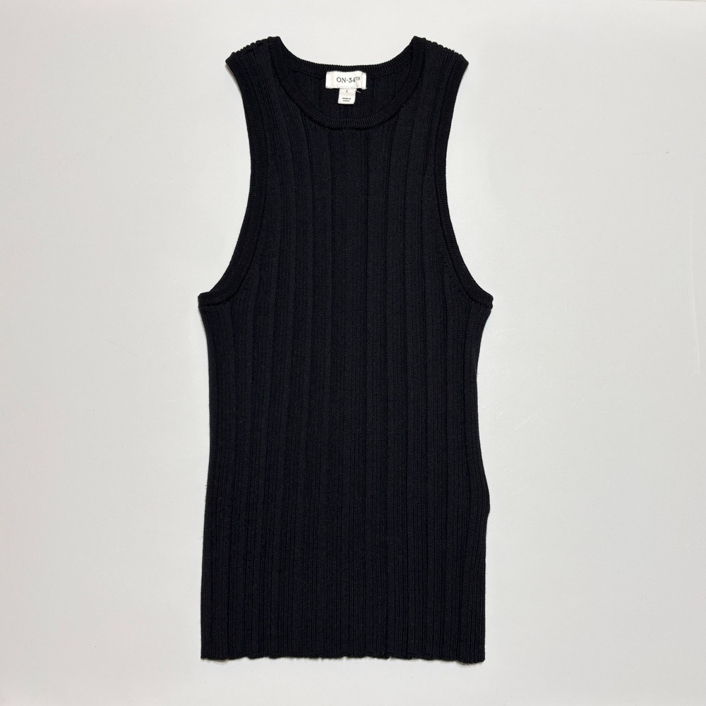 On 34th Womens Crew Neck Ribbed Knit Tank Top Size L Black Minimalist Clean Girl